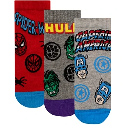Image of Marvel Kids Avengers Socks 3 Pack Spiderman Hulk and Captain America Ankle Multicoloured 4 6