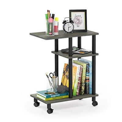 Image of Furinno Turn N Tube U Shape Sofa Side Table with Casters, French Oak/Black