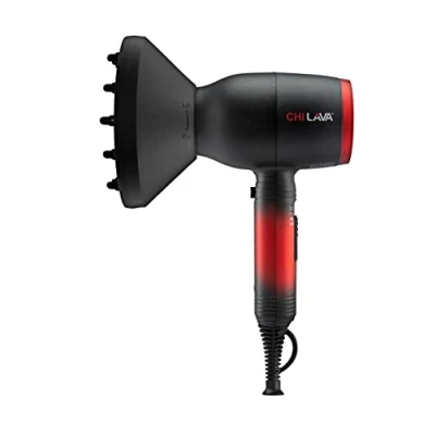 Image of CHI Lava Hair Dryer Ionic with Diffuser and Concentrated &amp; Smoothing Nozzles Attachments Uses Lower Heat for Less Damage Strengthens Minerals Ions, Black