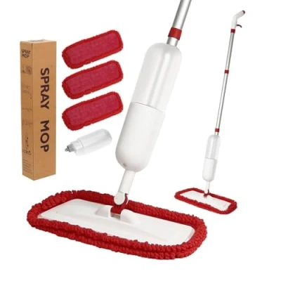 Image of Microfibre Floor Spray Mop Dry Wet Kitchen Cleaning 360 Swivel Head Suitable for Tile Laminate Hardwood Ceramic with 2 Replacement Pads, 650ML Refillable Bottle