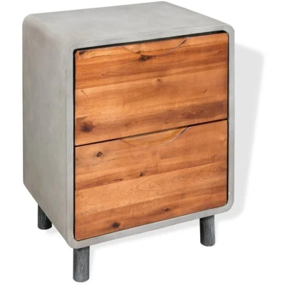 Image of vidaXL Nightstand Concrete Solid Acacia Wood 40x30x50 cm