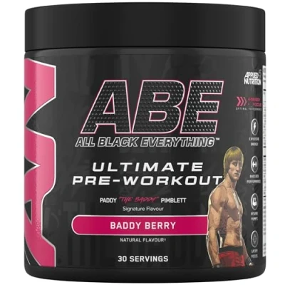 Image of Applied Nutrition ABE Pre Workout All Black Everything Powder, Energy &amp; Physical Performance with Citrulline, Creatine, Beta Alanine (375g 30 Servings) (Baddy Berry)