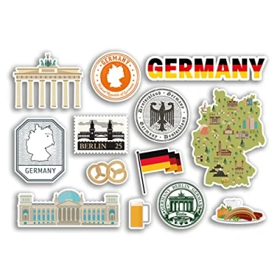 Image of A5 Sticker Sheet Germany Vinyl Stickers German Berlin Landmark Holiday City Country Airport Map Flag Food #77542