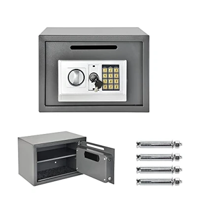 Image of Electronic Safe 16L Security SafeBox with Key And Password, Steel Construction, Digital Cabinet Safes Coin Slot for Home Office Hotel, Wall Floor Fixings, 25 x 35 cm, Gray