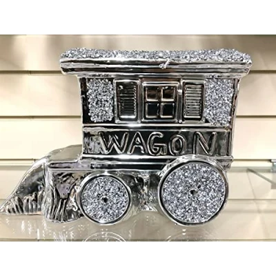Image of Biznest Crushed Diamond Caravan Square Gypsy Crystal Ornament Shelves Silver/Gold Roof Wagon (Silver)