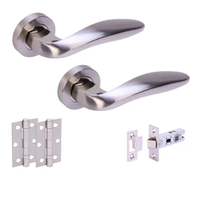 Image of HANDLEZONE® Lagus Internal Door Handle Latch Pack, Complete with Lever On Rose Handles, 76mm Latch, Ball Bearing Hinges Dual Finish Polished/Satin Nickel