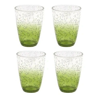 Image of Carousel Home Pack of 4 Green Bubbles Plastic Tumbler Glasses Set Drinking Clear Reusable Drinkware Outdoor Drinks 400ml