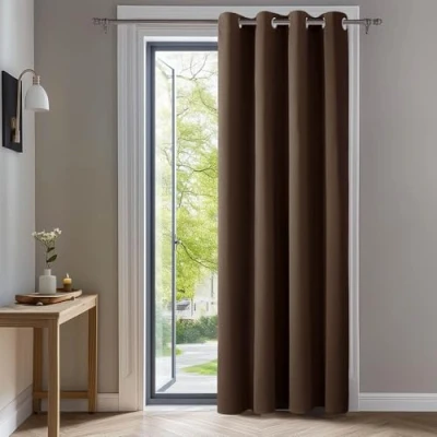 Image of Deconovo Home Decorative Solid Blackout Curtain Thermal Insulated Ring Top for Kids 140x260 cm Brown 1 Panel