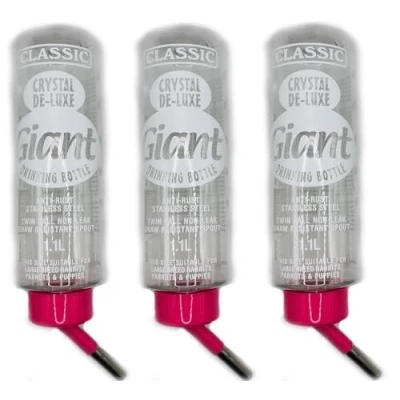 Image of 3 PACK CLASSIC GIANT DRINKING BOTTLE PINK SMALL ANIMAL RABBIT GUINEA PIG 1.1LTR