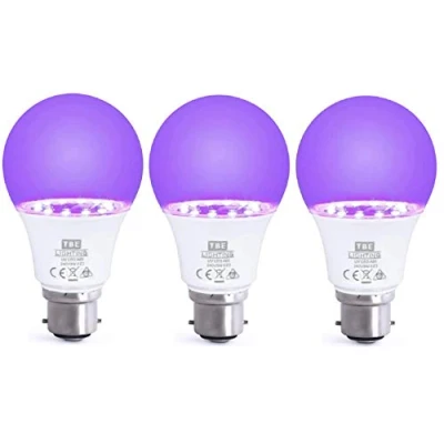 Image of TBE LIGHTING UV LED Bulbs 3 Pack 9w Ultra Violet Black Light B22 Standard Bayonet Fitting 395 400nm wavelength, Energy Saving Long Life A60 Bulb 20,000Hrs Expectancy