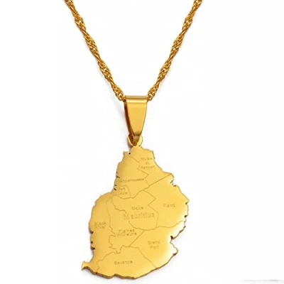 Image of LIUZIXI Mauritius Map Pendant Necklace Ethnic Charm Country Necklaces With City Name For Men Women Hip Hop Maps Thin Chain Trendy Jewelry Gift,Gold