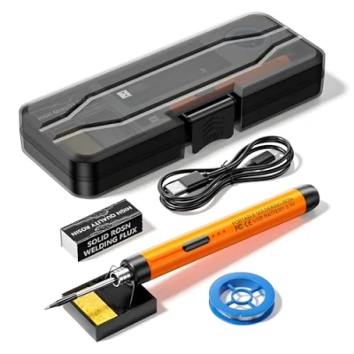Image of Cordless Soldering Iron Kit, Rechargeable USB Iron, Portable 800mAh Welding Adjustable Temperature 300℃ 450℃, Electric Pen for Repairing (Orange)