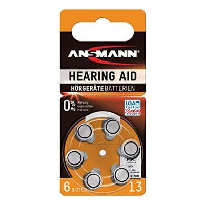 Image of ANSMANN 13 hearing aid batteries — Type P13 ZL2 PR48 button cell for aids Flat aids, sound amplifiers, Orange 1.4V 6 pieces