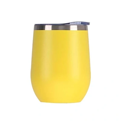 Image of Gteller 12 oz Stainless Steel Wine Tumbler Stemless Glasses with Lid, Double Wall Insulated Travel Mug Perfect for Wine, Coffee, Drinks, Champagne, Cocktails (Yellow)