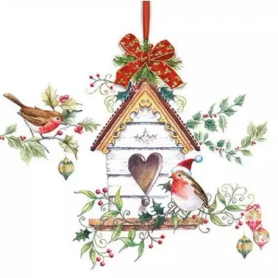 Image of 20 Napkins Christmas Bird House Birds Animals Winter Table Decoration 33 x cm