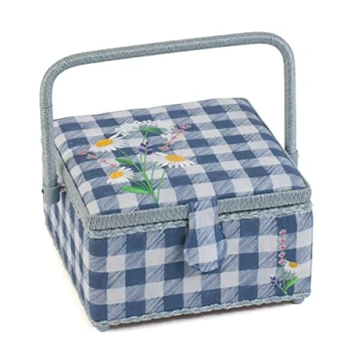 Image of Hobby Gift Sewing Box, Medium, Square, Embroidered Lid, Wild Floral Plaid