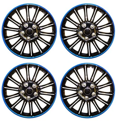 Image of UKB4C Set of 4 14&quot; Black/Blue Wheel Trims/Hub Caps fits Citroen C1 C2 C3 Saxo