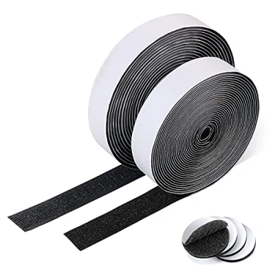 Image of Vicloon Hook and Loop Tap, 10m Self Adhesive Sticky Tape, Double Sided Reusable Heavy Duty Strips with Strong Back Glue Nylon Fabric Fastener (Black)