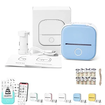 Image of Chagoo Mini Pocket Printer Inkless, Inkless Printer, Portable Instantly Sticker Thermal Wireless Bluetooth Photo Diy Scrapbook (Blue)