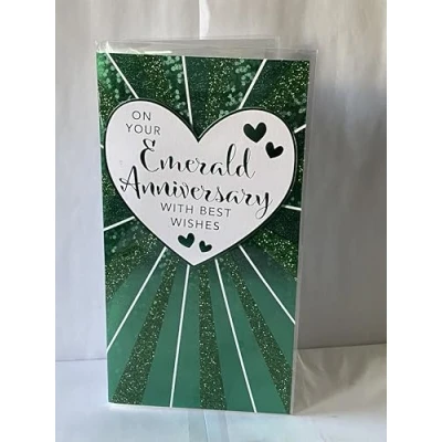 Image of On Your Emerald Anniversary With Best Wishes 55th Wedding Card Green Hearts/Green Words 3D/Glitter/Foil Detail(PRELUDE48739)