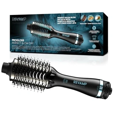 Image of REVAMP Blow Dry Hair Brush Air Styler 4 in 1 Multifunctional Professional Drying, Detangling, Smoothing &amp; Styling Dryer Brush, Volumiser Hot for Long, Medium and Short Hair, Black