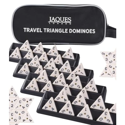 Image of Jaques of London Triangle Dominoes Game Perfect Traditional Family Games including Domino Tiles and Travel Zip Case Quality Board Since 1795…