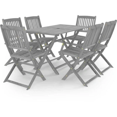 Image of vidaXL 7 Piece Garden Dining Set Solid Acacia Wood Grey