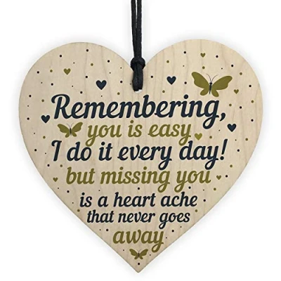Image of RED OCEAN Memorial Plaque Gifts For Mum Dad Nan Grandad In Memory Handmade Wooden Hanging Heart Christmas Decoration Bauble