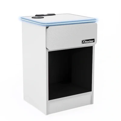 Image of X Rocker Carbon Tek Gaming Bedside Table Unit with Built in Wireless Charging and Ambient RGB Lighting, Bedroom Furniture Single Side Cabinet End Drawer Storage Shelf White