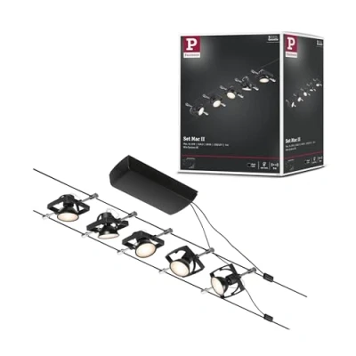 Image of Paulmann 94434 CorDuo Cable Lighting System Mac II DC Extendable Ceiling Light Metal Wire for GU5.3 LED Lamps Suitable Max 5 x 10 Watt Bulbs, Comes without Bulbs Matt Black Chrome