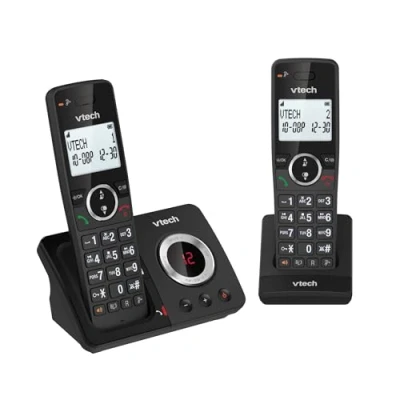 Image of VTech ES2051 DECT Cordless Phone with Answering Machine,Call Block,Easy to Read Backlit Display,Landline 18 Hours Talk time,Volume Booster,Handsfree Speakerphone,Speed Dial,Twin Handset