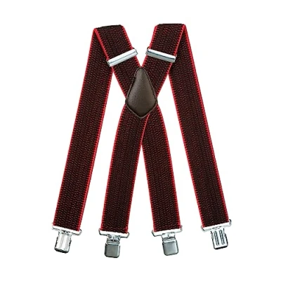 Image of Olata Men&#039;s Extra Wide X Shape Braces/Suspenders and Silver Clips 5cm. Black/Red