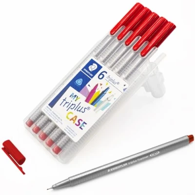 Image of STAEDTLER 334 Triplus Fineliner Superfine Point Pens 0.3mm Red Pack of 6