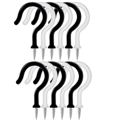 Image of Merriway BH07592 70 Pcs Assorted Cup Hooks Black &amp; White Plastic Coated