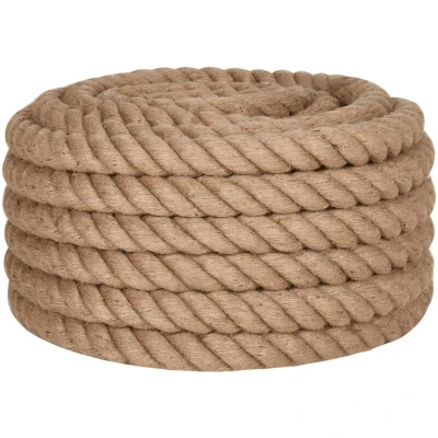 Image of vidaXL 5m Long, 40mm Thick Natural Jute Rope Versatile Art and Craft Material, Ideal for Decorations, Gardening DIY Projects