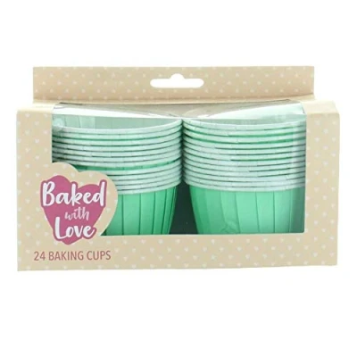 Image of Baked With Love Aqua Baking Cups, Ultra Strong Giant Greaseproof Cupcake and Muffin Cases, Blue 60mm, Pack of 24