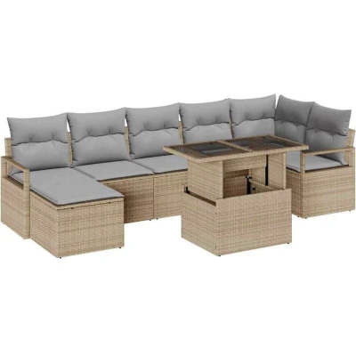 Image of 8 Piece Garden Sofa Set with Cushions Beige Poly Rattan vidaXL