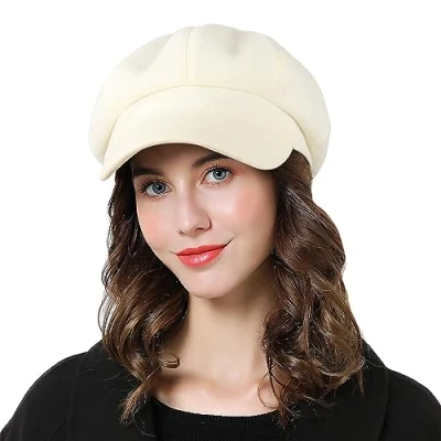 Image of Sumolux Women Beret Newsboy Hat French Wool Cap Classic Autumn Spring Winter, Beige, One Size