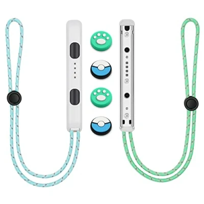 Image of Vicloon Wrist Straps for Switch Joycon 1 Pair, Controller with 4 Thumb Grip Stick Caps, Hand Accessories, Adjustable Elastic Wristband Strap (White)