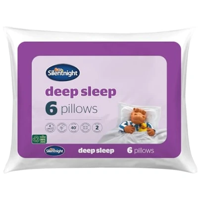 Image of Silentnight Deep Sleep Pillow Pack of 6 Soft Hotel Bed Pillows Machine Washable Hollowfibre Easy Pillows,White