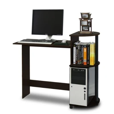 Image of Furinno Compact Computer Desk, Study Desk with Shelves, Espresso/Black