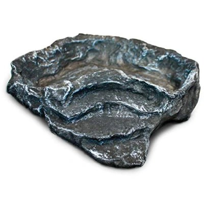 Image of Komodo Terraced Dish, Large, Grey, Reptile Feeding Water Rock Bowl