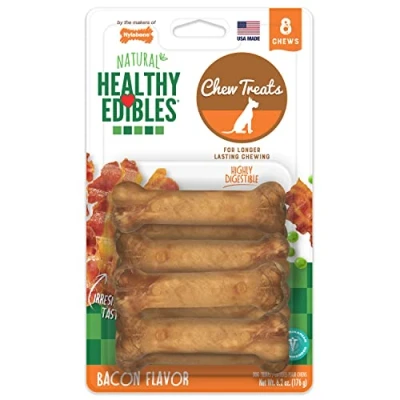 Image of Nylabone Healthy Edibles Natural Dog Chews Long Lasting Bacon Flavor Treats for Dogs, X Small/Petite (8 Count)