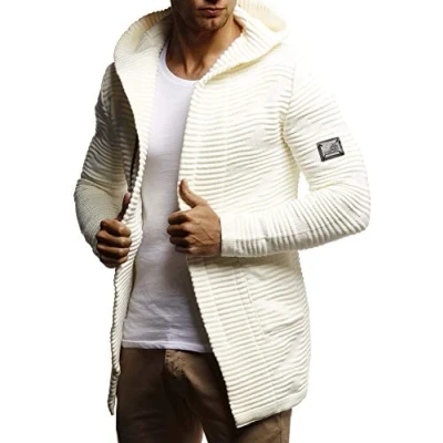 Image of Leif Nelson Men Cardigan Jacket Hood LN 7180 Ecru Large