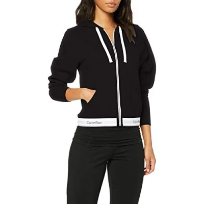 Image of Calvin Klein Women&#039;s Lounge Zip Up Hoodie Modern Cotton Line Black XS CK Loungewear Signature Elasticated Hem Cotton, Polyester