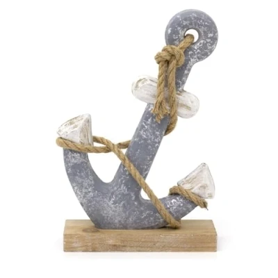 Image of Carousel Home Nautical Wooden Anchor Ornament Rustic Ship Boat On Stand Shabby Chic Decoration Accessory 26cm