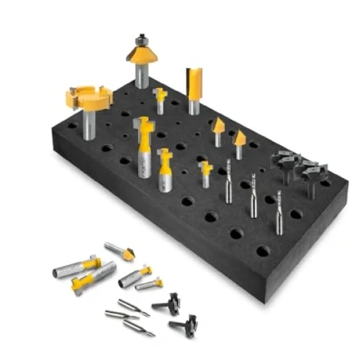 Image of POWERTEC Router Bit Tray Organizer Holds 50 Bits 30 1/2&quot; and 20 1/4&quot; Shank Holder for Tool Box Drawer Storage Solution (71217)