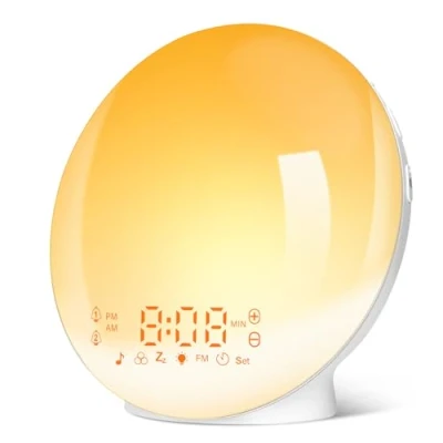 Image of ARTINABS Sunrise Alarm Clocks, Wake Up Light with Sunrise/Sunset Simulation Dual Alarms Bedside Night Lamp Snooze Function FM Radio 7 Natural Sound 11 Colorful Atmosphere Lamp(White)