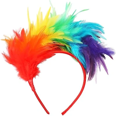 Image of TRIXES Rainbow Feather Headband One Size Fits Most Multicolour Fancy Dress Accessory Perfect for LGBTQIA2s+ Pride and Carnival