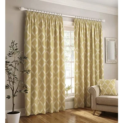 Image of Paoletti Contemporary Olivia Pencil Pleat Curtains, Citrine, 229 x 137cm
